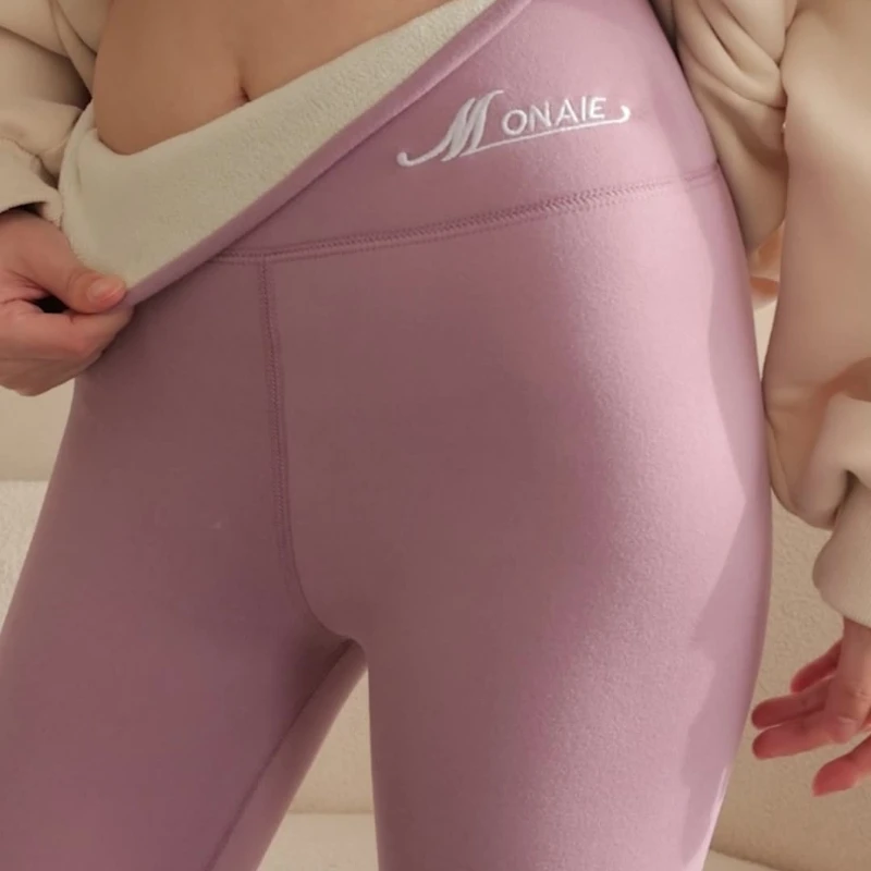 여성용 드랄론 니트 레깅스 하이웨이스트 플리스 안감 심리스 베이스 레이어 겨울 보온 플러스 사이즈 기모 내의