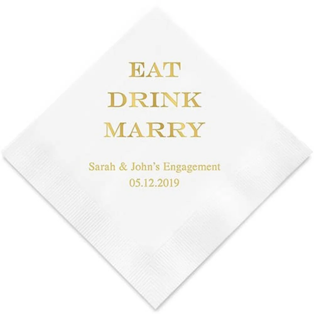 

50PCS Pop Fizz Clink Personalized Printed Wedding Napkins - 3 Sizes / Multiple Colors