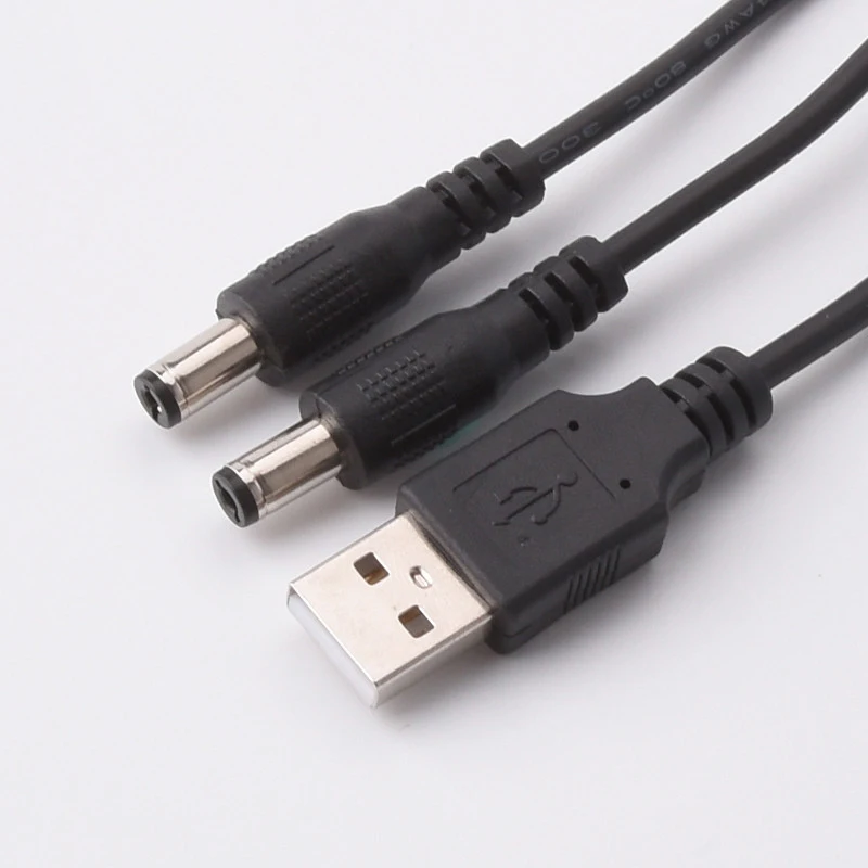 5V USB 2.0 Male A to 2 way DC 3.5mm x 1.35mm 5.5x2.5mm male splitter Connector Plug power supply charger converter Cord Cable s1