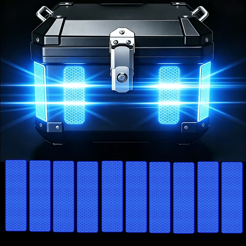 

Blue Motorcycle Reflective Sticker Strips Rear Top Luggage Case Anti-collision Decorative Night Safety Warning Strip
