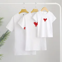 -4XL Family Matching Clothes Spring Summer Love Print T-shirt Father Son Mother Daughter Short-sleeved Cotton Tees Children Tees