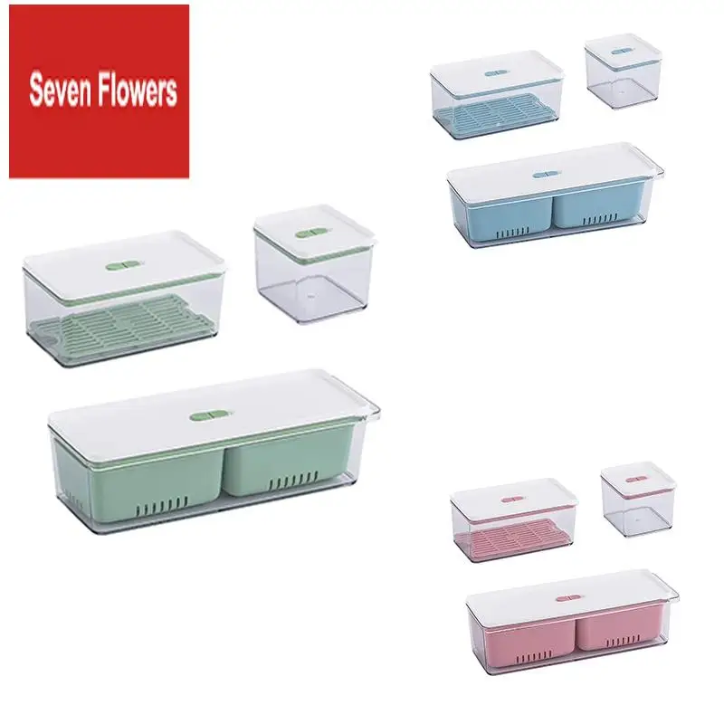 

A84Z-Stackable Produce Saver, Organizer Bins/Storage Containers With Removable Drain Tray, Set Of 3, For Cabinets