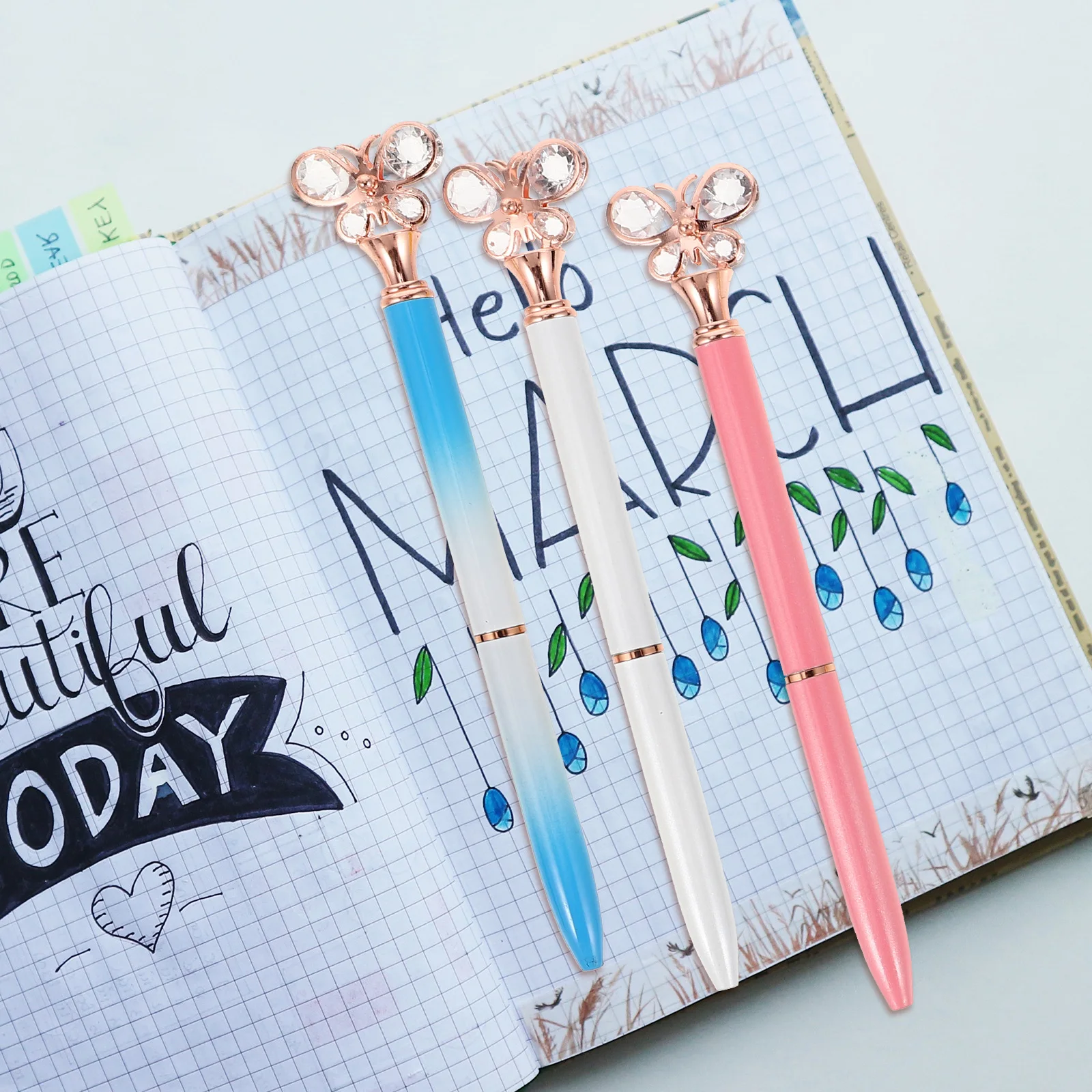 

6 Pcs Decorative Ballpoint Pens Fancy Writing Dimond Art Assorted Color Creative Metal