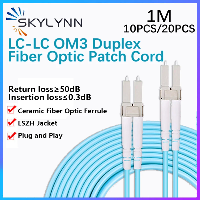 1M LC-LC UPC Duplex 3.0mm OM3 Fiber Optic Patch Cord, Aqua LSZH Jacket Suitable for Server Room Factory Customized 10PCS/50PCS