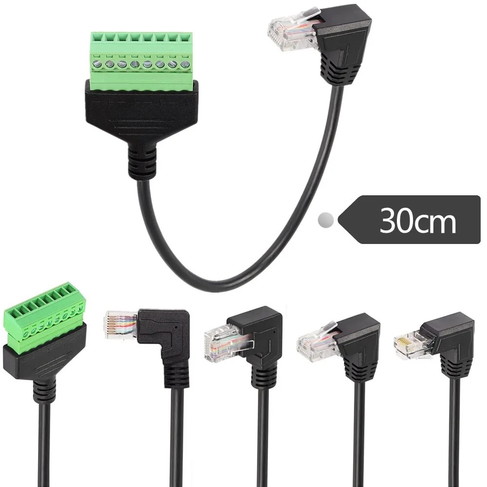 

RJ45 Ethernet Male 90-градусный угол до 8-контактного винтового блока терминала паяльника Панельное крепление Удлинитель сетевой адаптер кабеля LAN