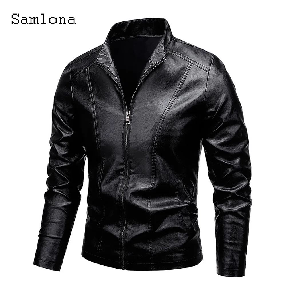 2024 Men's Pu Leather Jackets with Velvet Black Soft Faux Leather Coats Men Fashion Zipper Fly Outerwear Motorcycle Jacket New