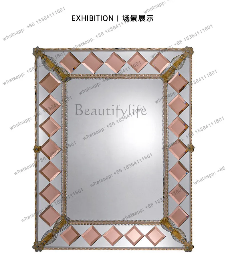 

Arched carved dormitory household decorative makeup mirror light luxury