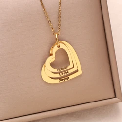 Collar con nombre de corazón personalizado para mujer, colgante grabado de acero inoxidable con nombre de corazón familiar, regalo del Día de la madre, Bisutería