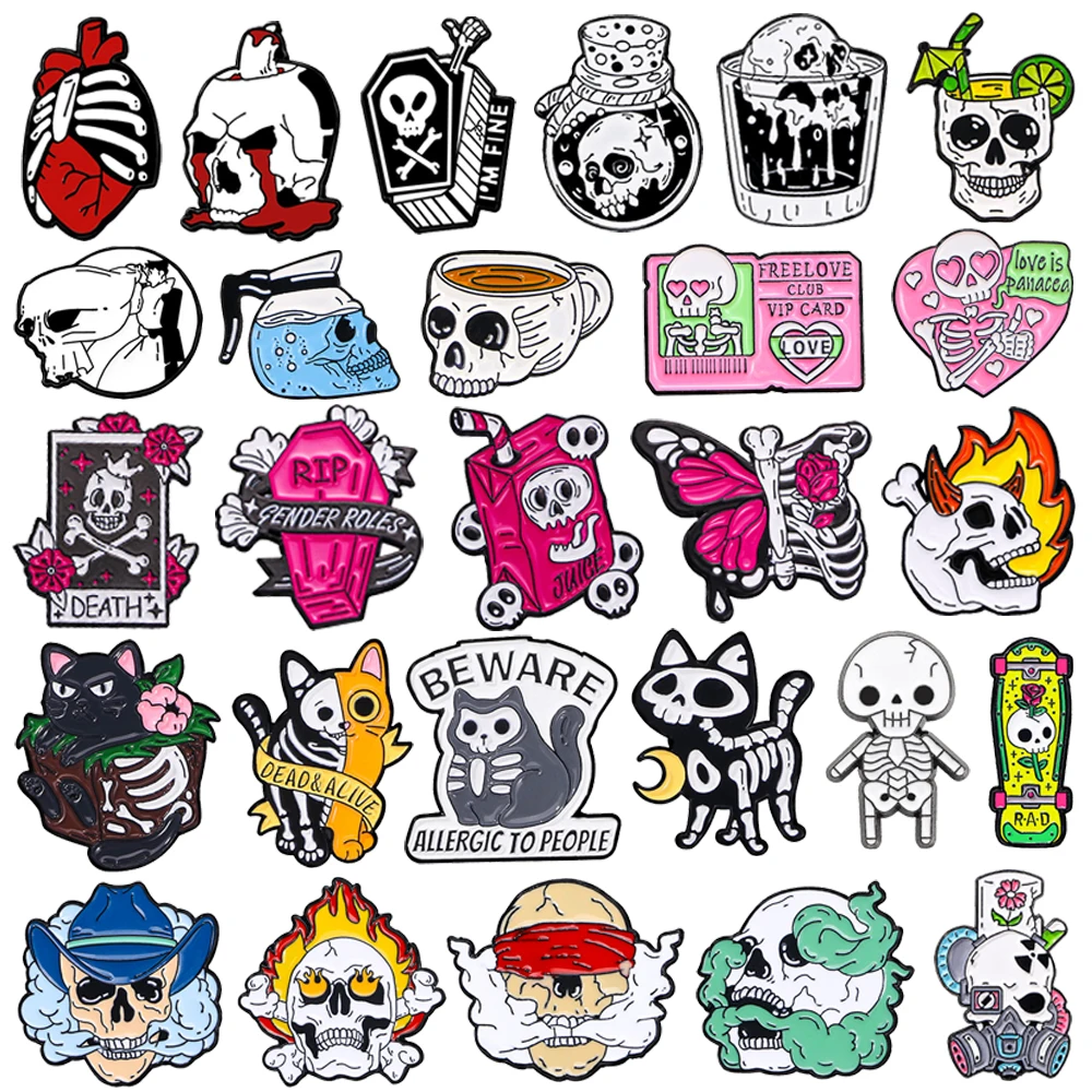 

Halloween Horror Skull Bone Enamel Pins Creative Thoracic Skeleton Coffin Tomb Animals Dissection Vampire Lapel Badges Jewlry