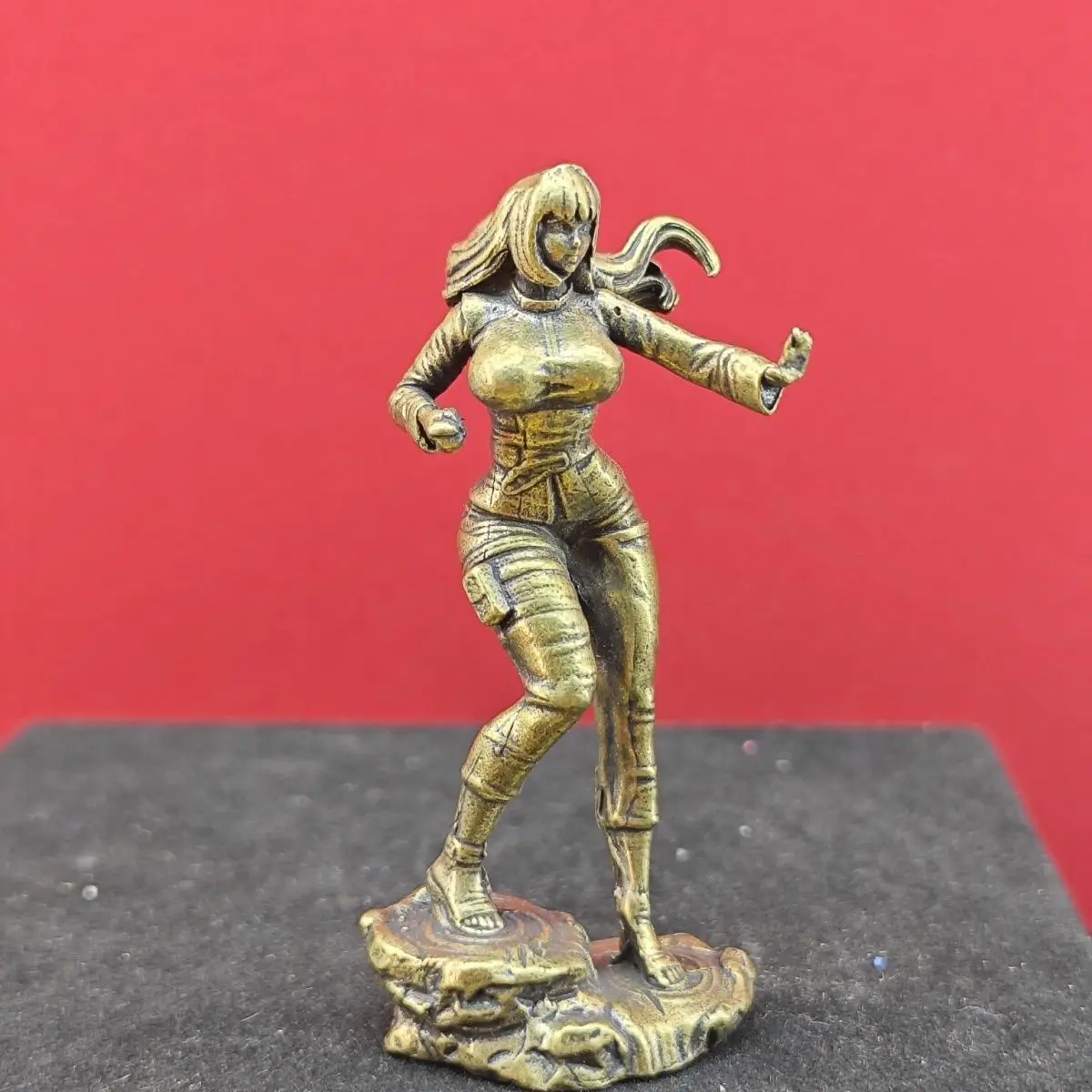Antique Brass Female Warrior Statue- Dynamic Pose with Detailed Base