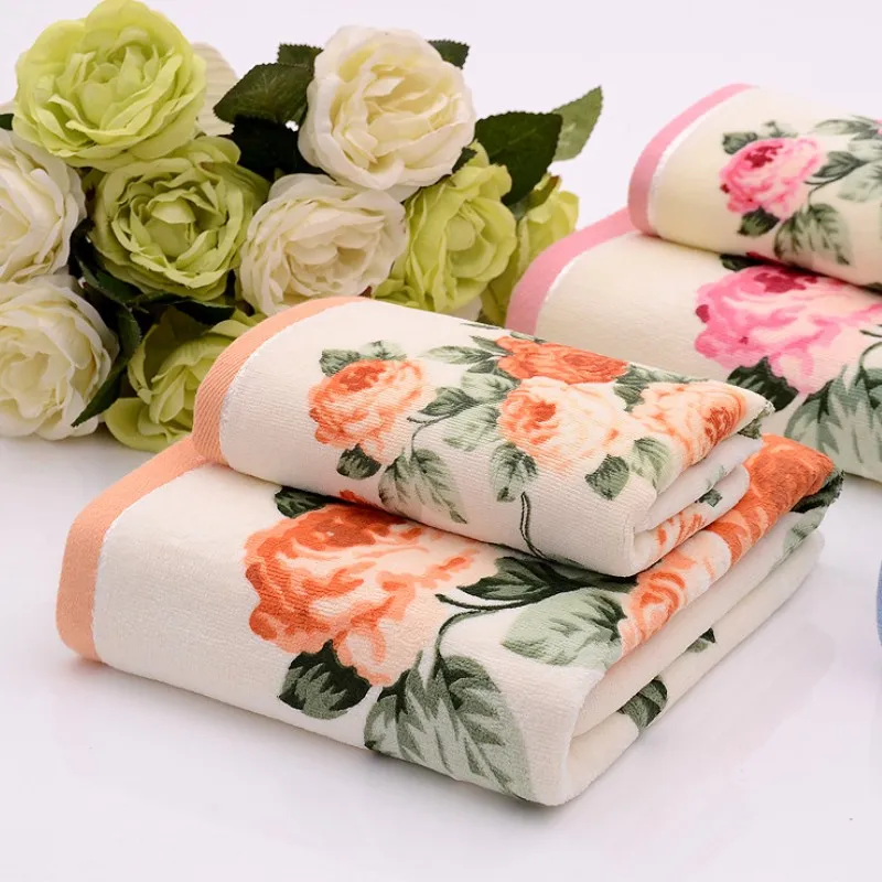 Pure Cotton Creative Jacquard Absorbent Towel Quick-drying Beach Towel Large Flower-shaped Creative Couple Wash Towel 2 Sets