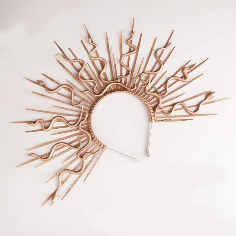 U4LE Diadema con serpiente Gorgona, diadema con púas, accesorio juego roles para eventos temáticos