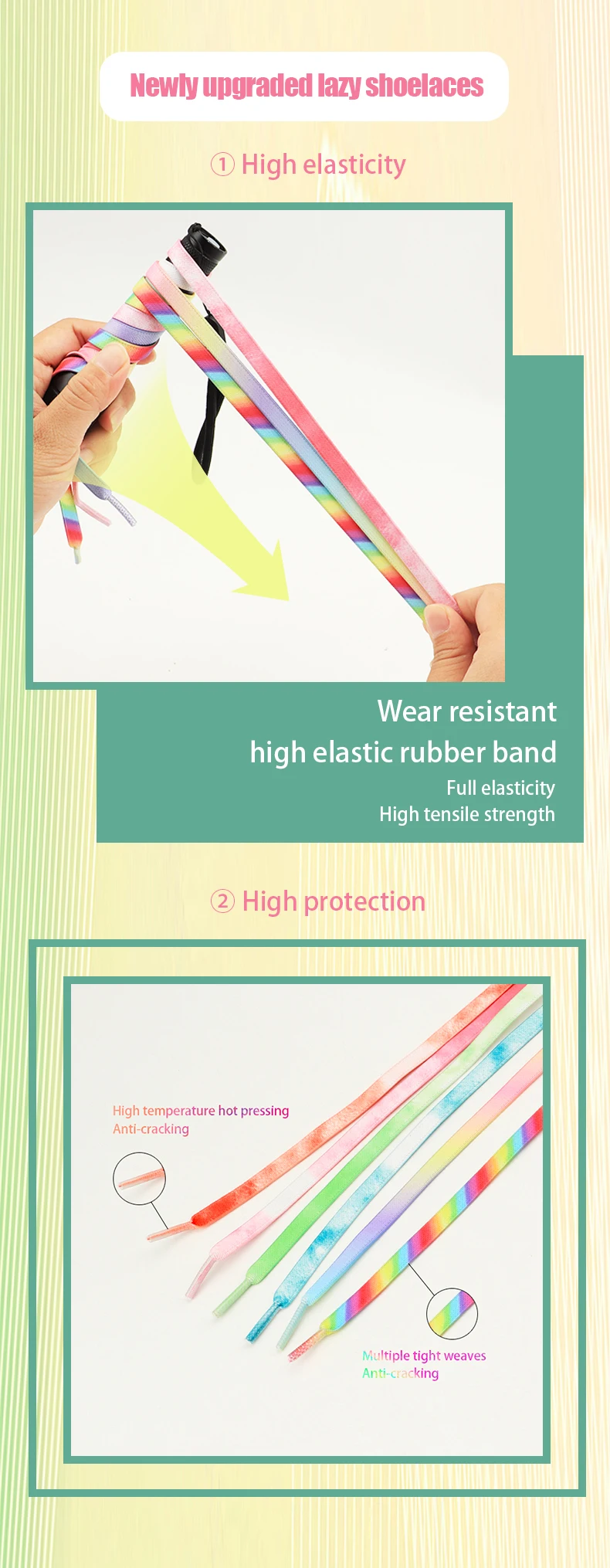 Farbverlauf-Schuhbänder in Regenbogenfarben, ohne Schnürsenkel, mit Metallschnalle, elastische, flache Schnürsenkel für Sneaker, geeignet für Kinder und Erwachsene. – Detail 3