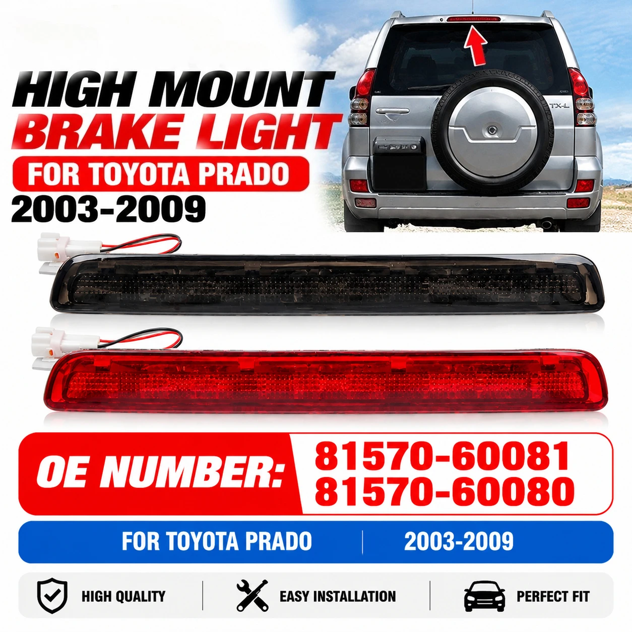 For Toyota Prado Lc120 4000 2700 GX470 2003 2004 2005-2009  3RD Rear Third Brake Light High Addtional Brake Lights 81570-60081