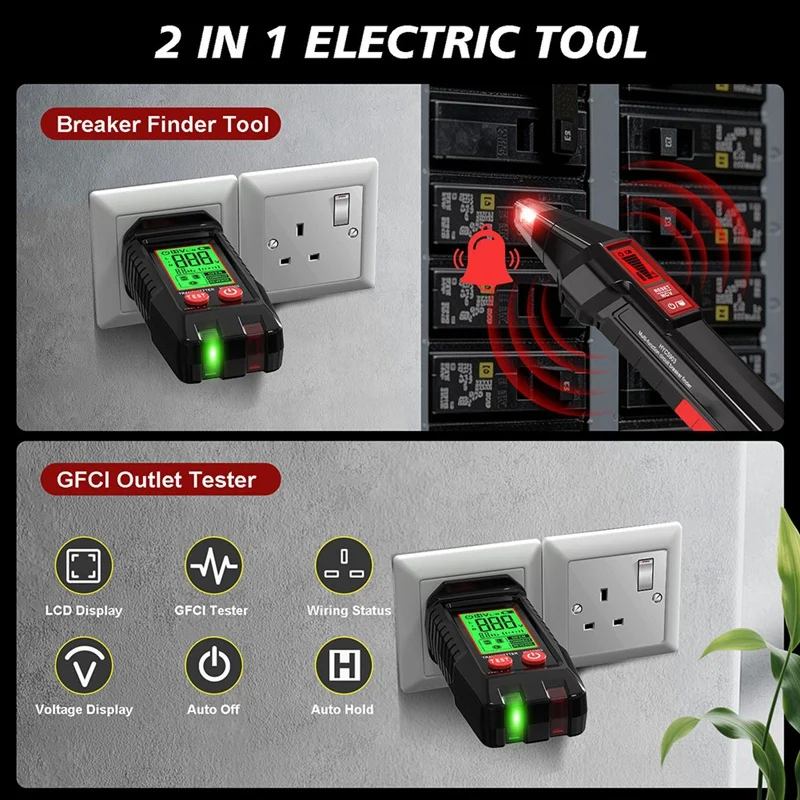 DT16 Circuit Breaker for Finder, Auto Circuit Breaker for Finder Tool with LCD Display, GFCI Outlet Tester, Socket Tester for