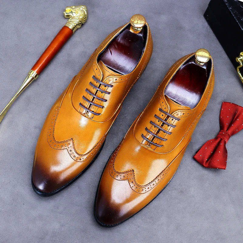 2022 Summer New Patent Leather Men's Vintage Italian Design Men's Brock Genuine Leather Dress Shoes Men's Handmade Wedding Shoes