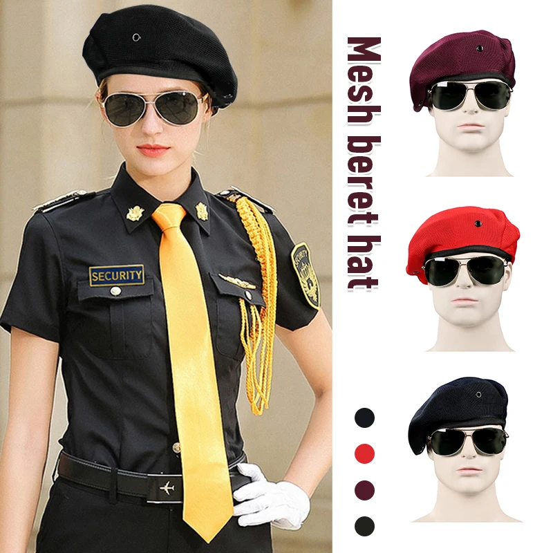 Unisex Adjustable Beret Cap Breathable Security Hat Military Army Soldier Uniform Cap Sailors Dance Performance Hat