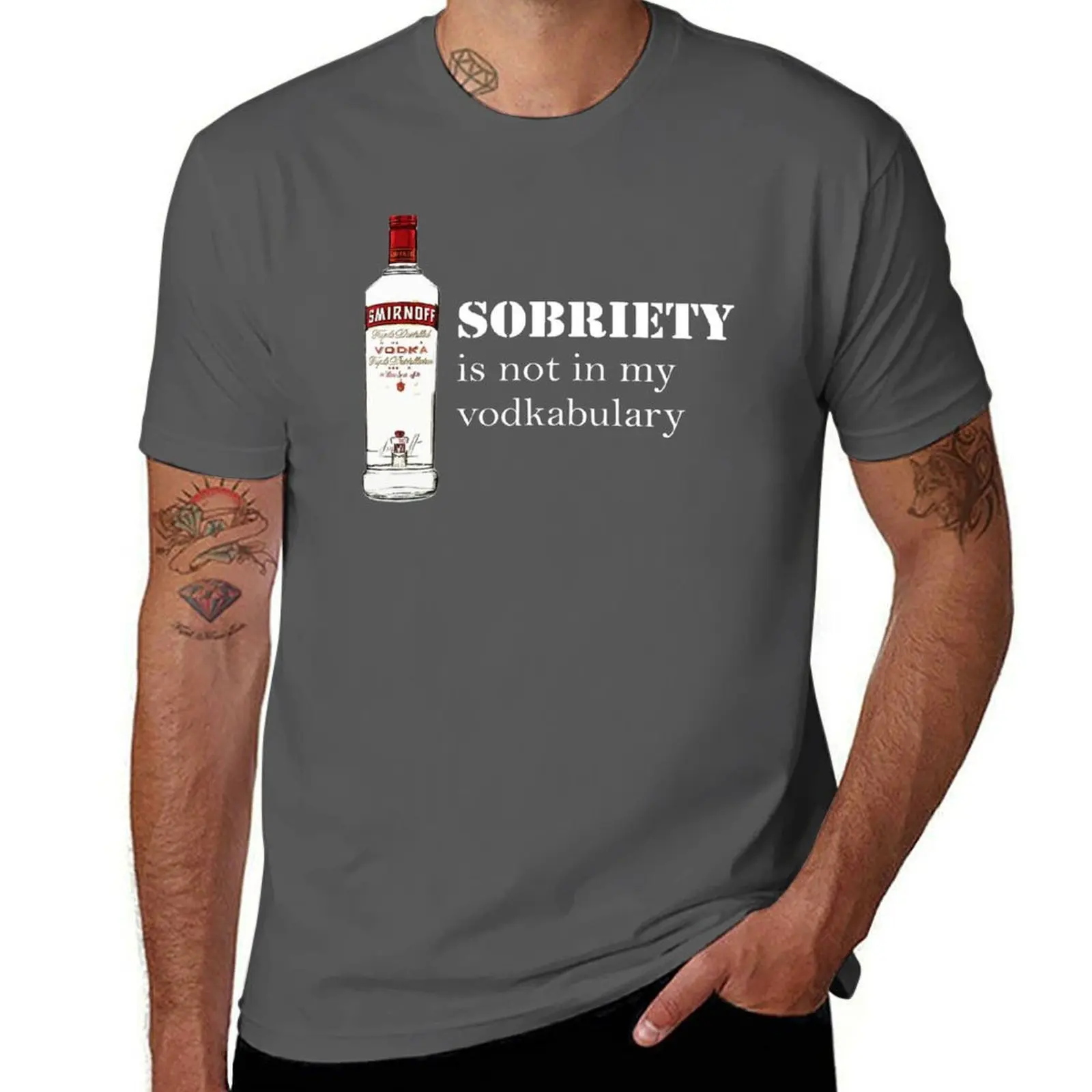 Camiseta divertida con diseño de botella Smirnoff en lugar de Vodka, con la frase 'Sobriety Vodkabulary', talla grande, que no se encoge