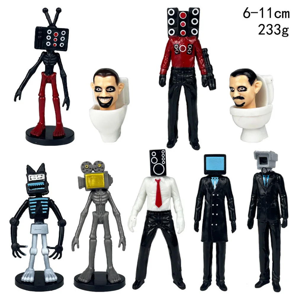 9PCS/Set D Set Creative Statue Skibidi Toilet VS Titan TV Camera Speaker Man Funny Video Figure Model Toys Gift