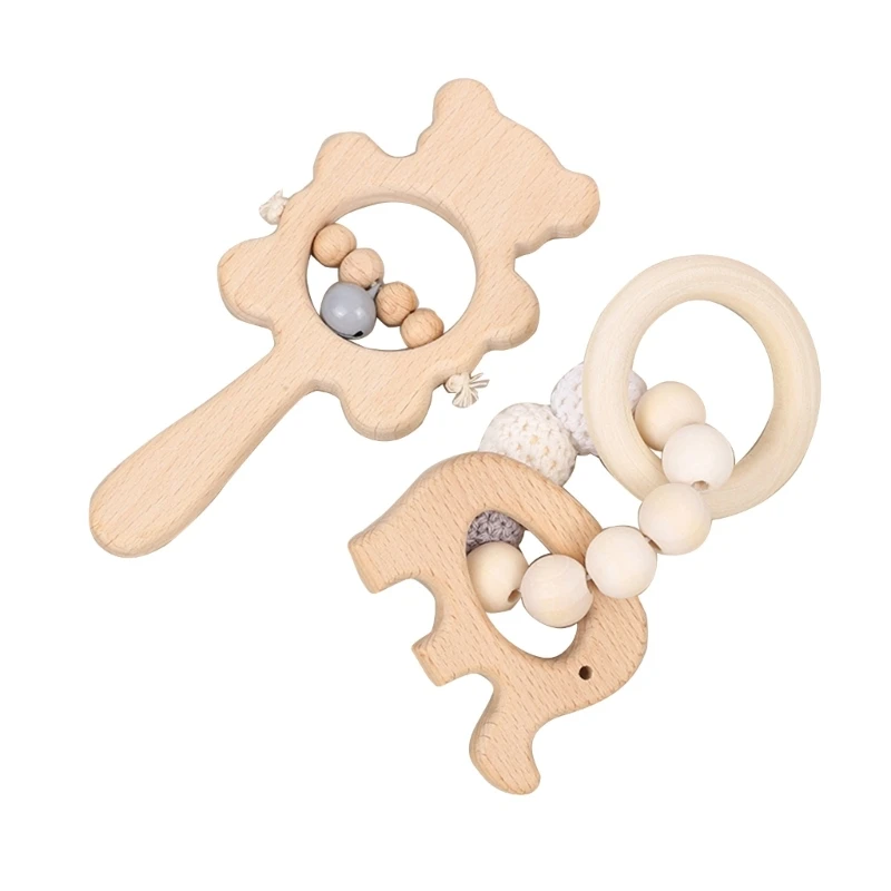 2PCS Baby Rattle Teether Educational Teething Toy Set Infant Soother Shaking Toy