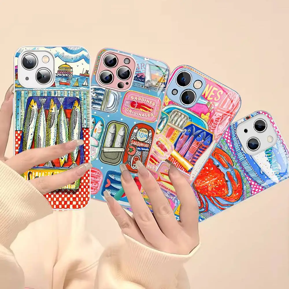 

Sardines Fish Art Tempered Glass For Iphone 14 13 12 11 Pro Mini XS MAX 14Plus X XS XR Cover