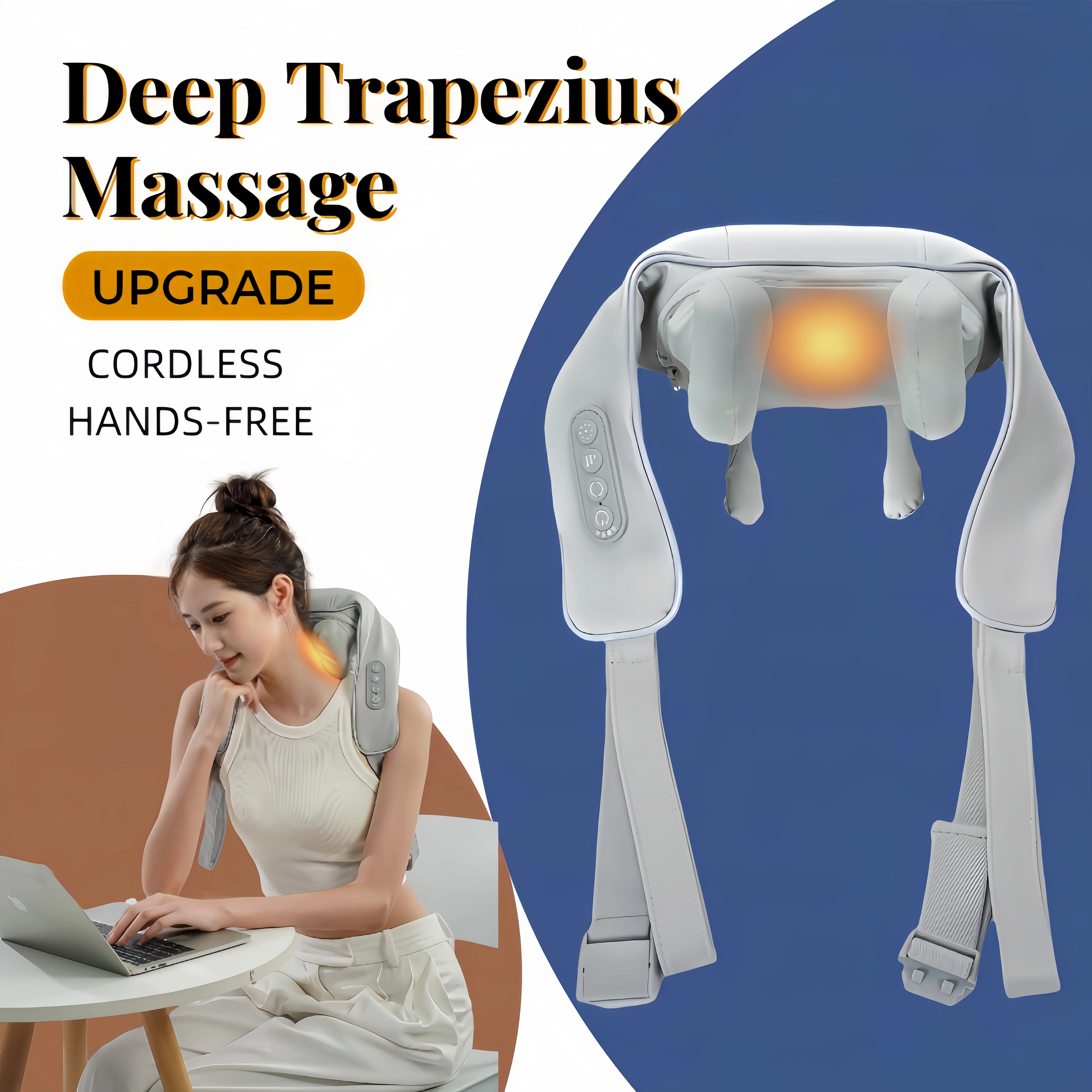 Wireless Neck and Back Massager Electric Neck Shoulder Massager, 6D Shiatsu Kneading Massage Shawl Cervical Trapezius Massager