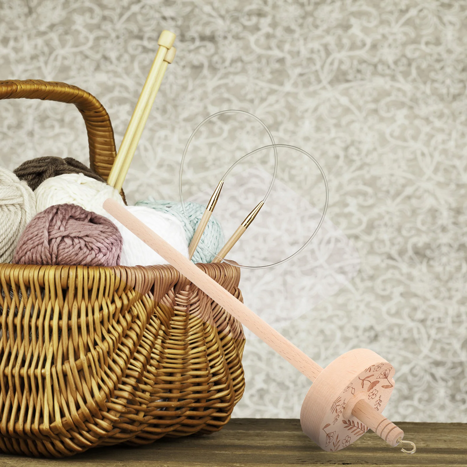 

1Set Weaving Tool Kit: 12.58inch Wooden Whorl Yarn Spinner for Wool Spinning - Drop Spindle Top with Rotatable Yarn Rack and