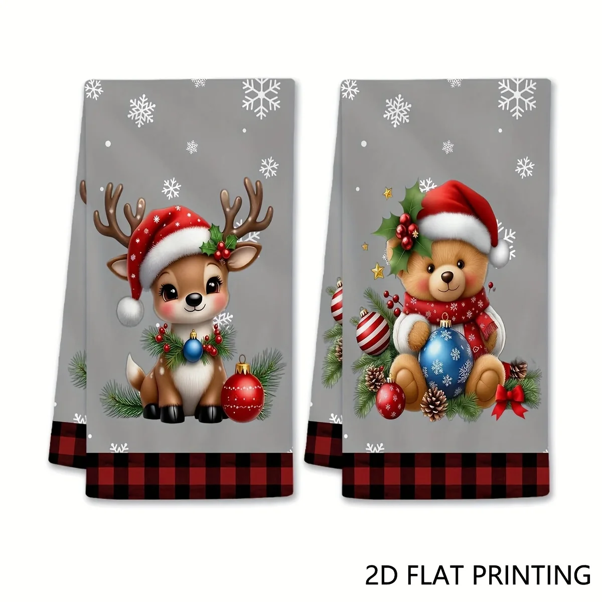 Cleaning Cloth 2PCS kitchen towel 2-piece Christmas hand towel with reindeer and teddy bear pattern kitchen towel set