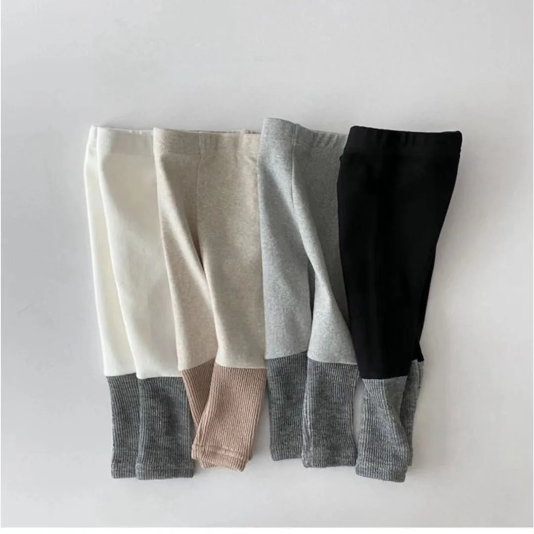 2026 Autumn New Children Cotton Leggings Solid Girls Thick Stretch Pants Toddler Casual Pants Kids High Waist Splicing Trousers