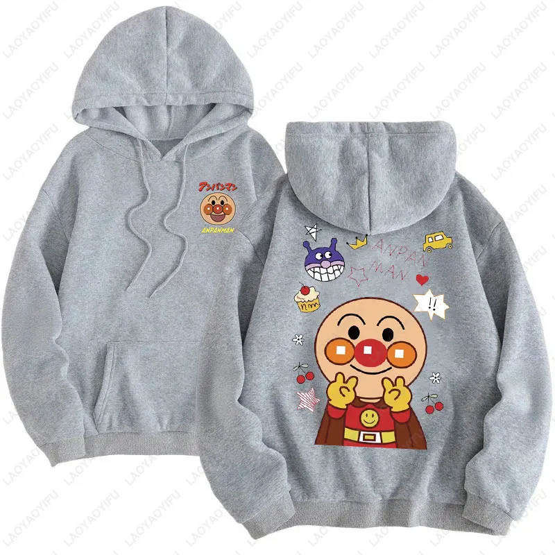 لطيف عيد الميلاد Anpanman أنيمي البلوز المألوف النمط الياباني Kawaii الجرافيك الخريف الشتاء هوديس للجنسين البلوفرات غير رسمية