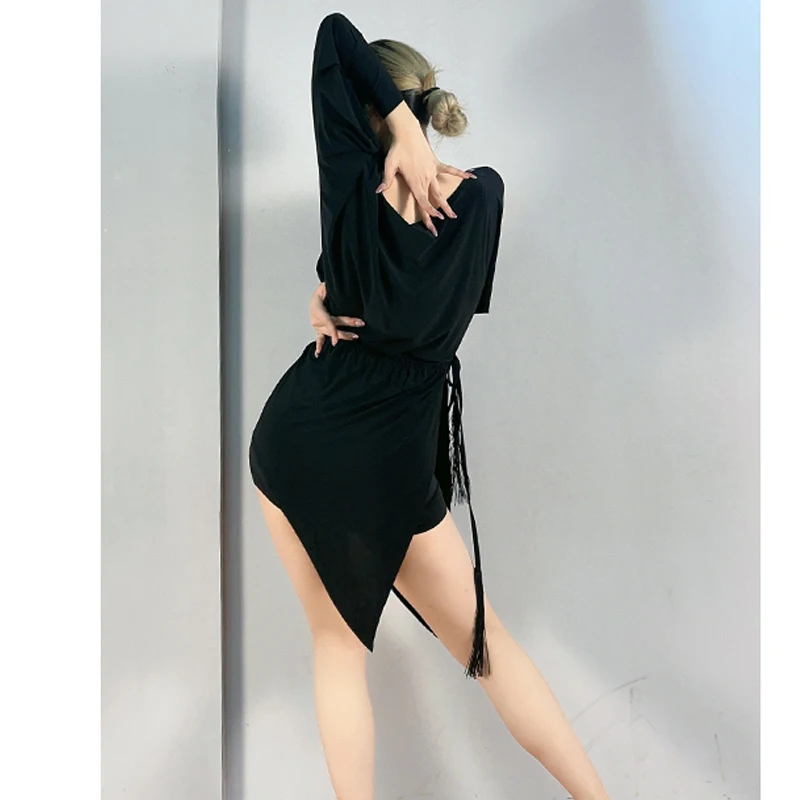 New Black Irregular Hollow Top Modern Dancing Dress Practice Wear Ballroom Competition Dance Costume Performance Wear SL6120