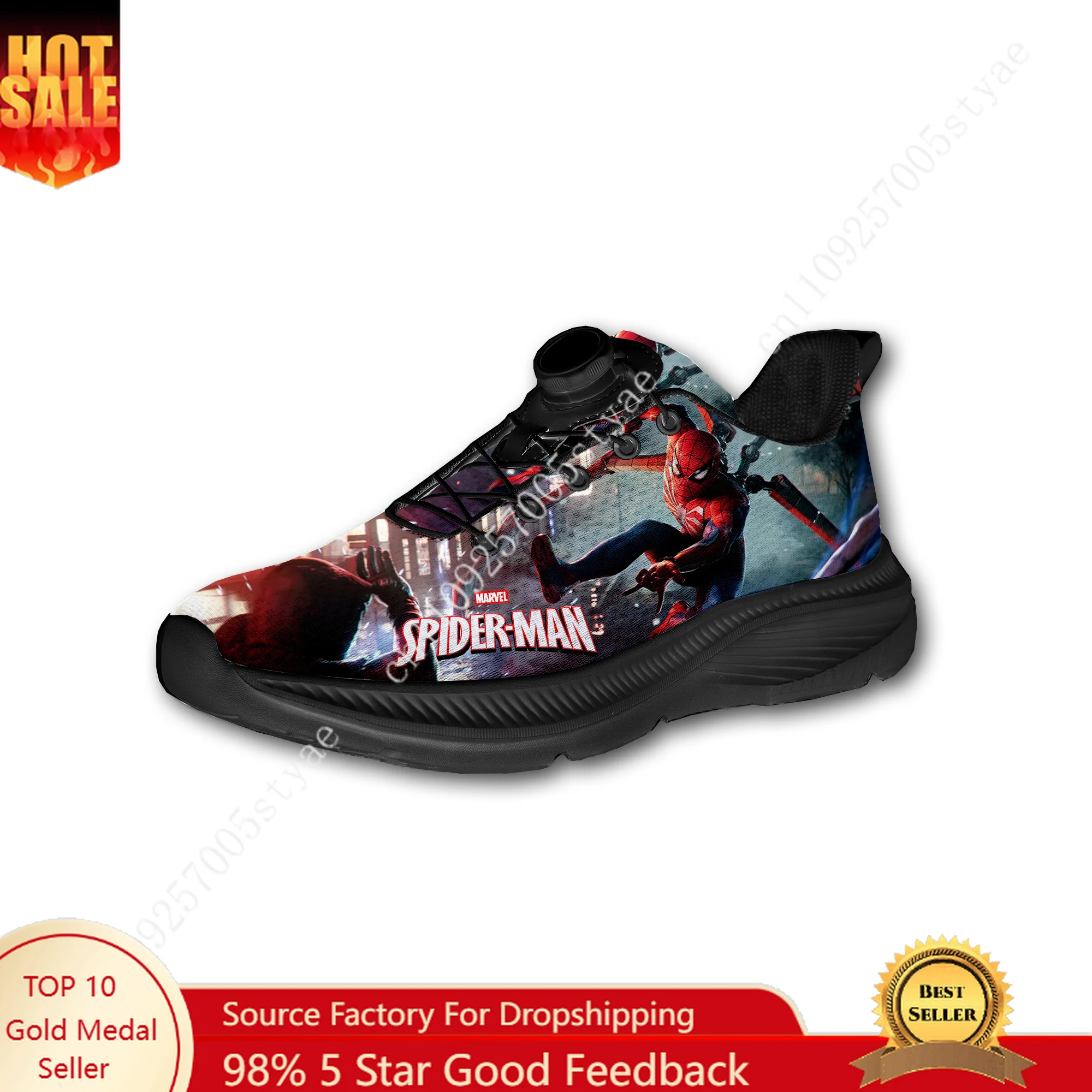 

Marvel Spider Man Peter Benjamin Parker Custom Walking Shoes Men Woman Rotating Button Without Laces Shoe Design Sneakers Unisex