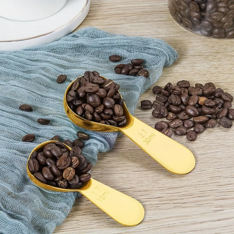 Metal Coffee Scoop For Ground Coffee, Stainless Steel Golden Measuring Spoon,Small Coffee Scale 15ML And 30ml Measure Spoon