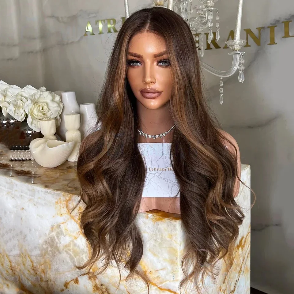 

Highlight Brown Glueless Soft Long body wave 5x5 Silk Base Jewish Human Hair With BabyHair HD Lace European Hair Preplucked