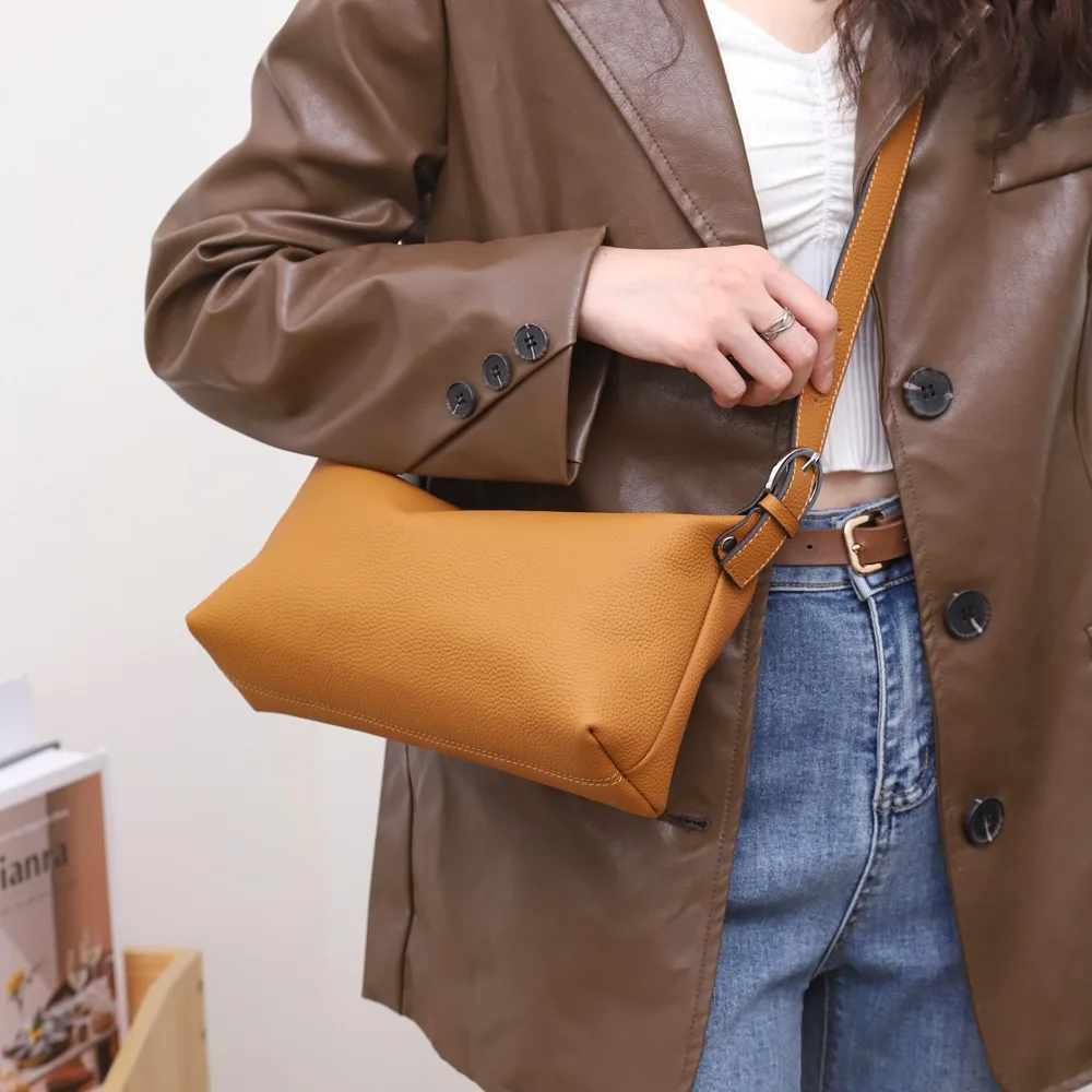 

New 2023 Fashion Women Shoulder Bag Top Cowhide Leather Female Crossbody Bag Hobos Handbags For Lady Black Clutch Bags