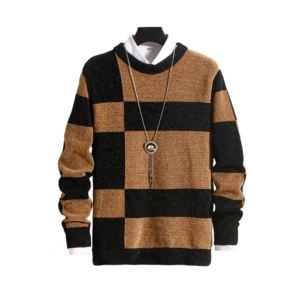 

Male Knitted Sweater Stylish Men's Winter Sweater Warm Knitwear with O-neck Long Sleeves High Elasticity for Autumn Fashion Long