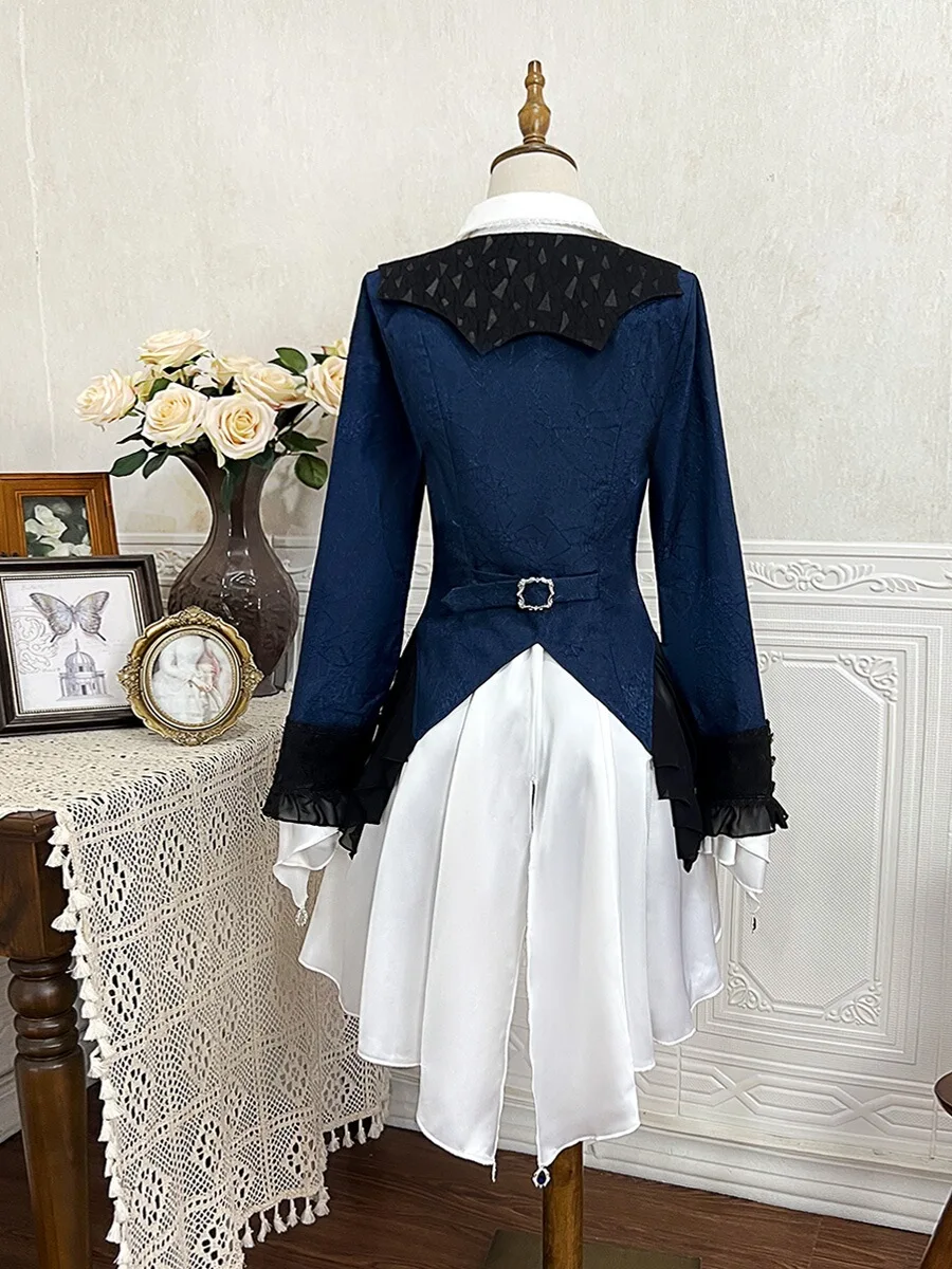 Gemini Dress Long Sleeve Op Fresh Gemini Daily Student Lolita Boy Blue Bow Shirt Pants Men Clothes Cute Kawaii Lace Ruffle Set