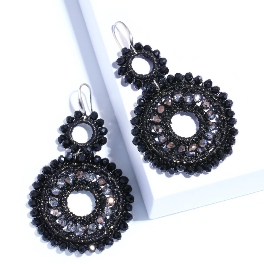 INKDEW Double Round Drop Earrings For Women Beads Handmade Threading Crystal Big Long Earrings Jewelry Gift EA081