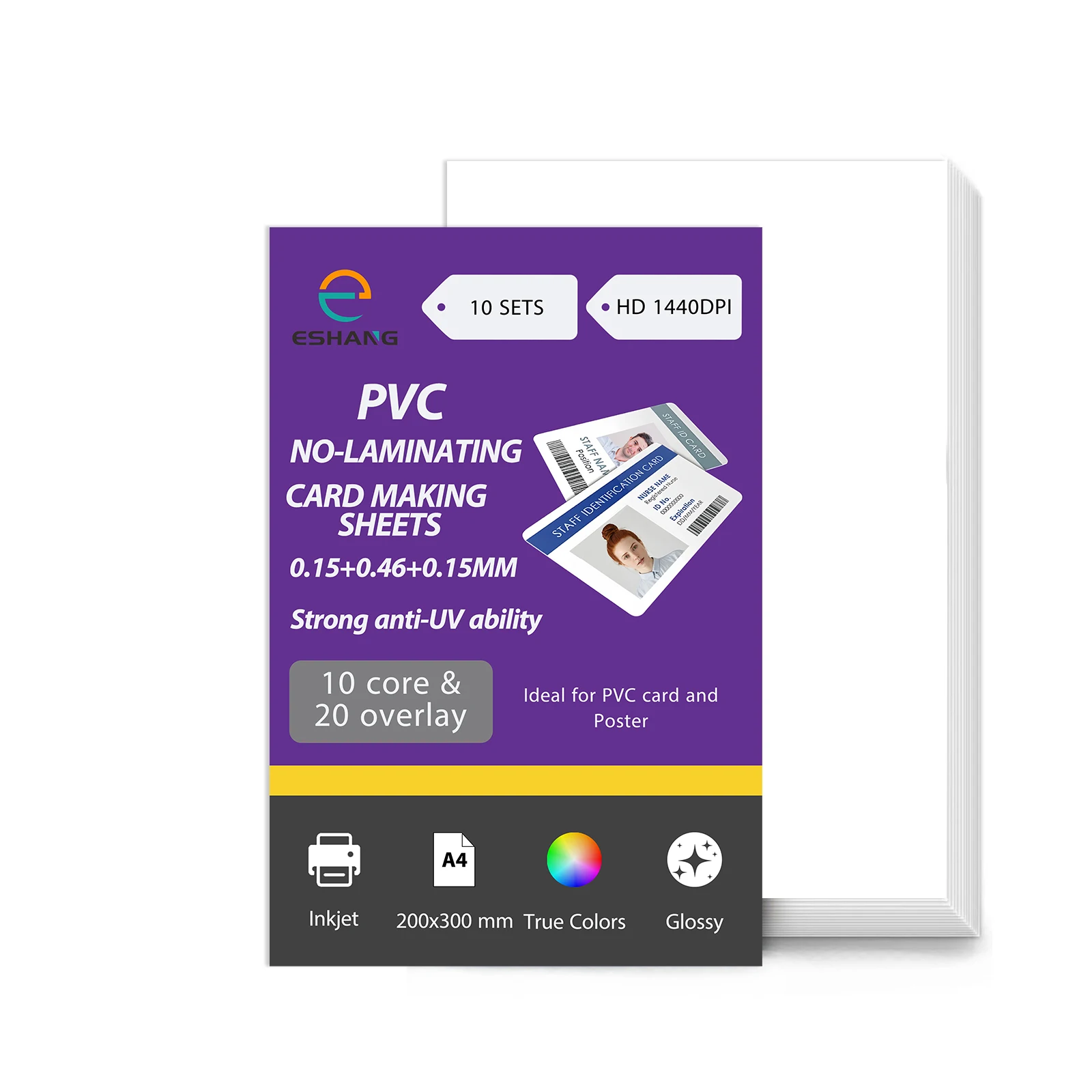 10 Sets of A4 Size Inkjet Print PVC ID Card Making Sheets - Non-Laminated Materials