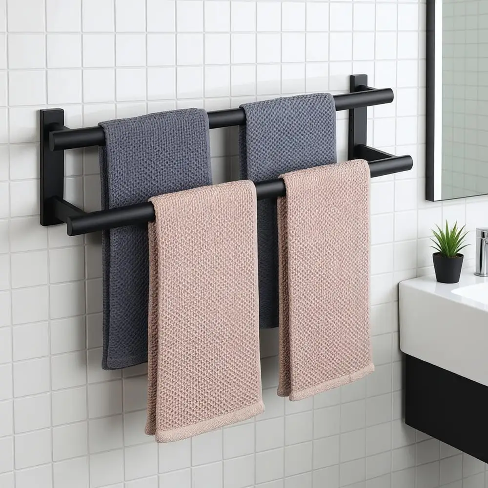 

24-дюймовая матовая черная настенная двойная вешалка для полотенец из нержавеющей стали SUS304