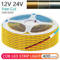 5mm 8mm PCB COB LED Strip Light 12V 24V Free Cut 400LEDs/M High Density Flexible Tape 2PIN Wire Home Decor Warm Natural White