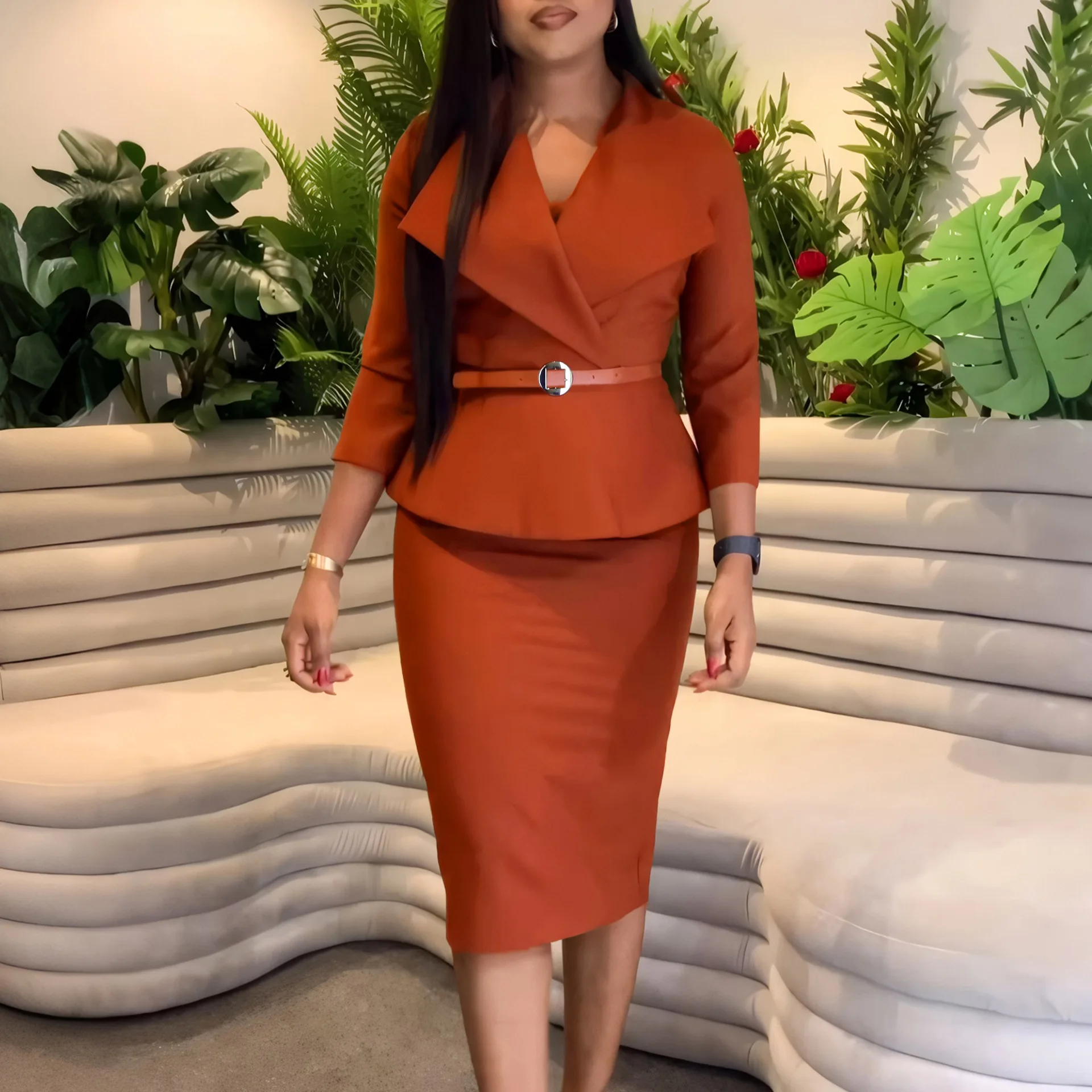 

African fashion large lapel waist temperament elegant hip pencil skirt cross-border dress temperament simple sexy high-end cloth