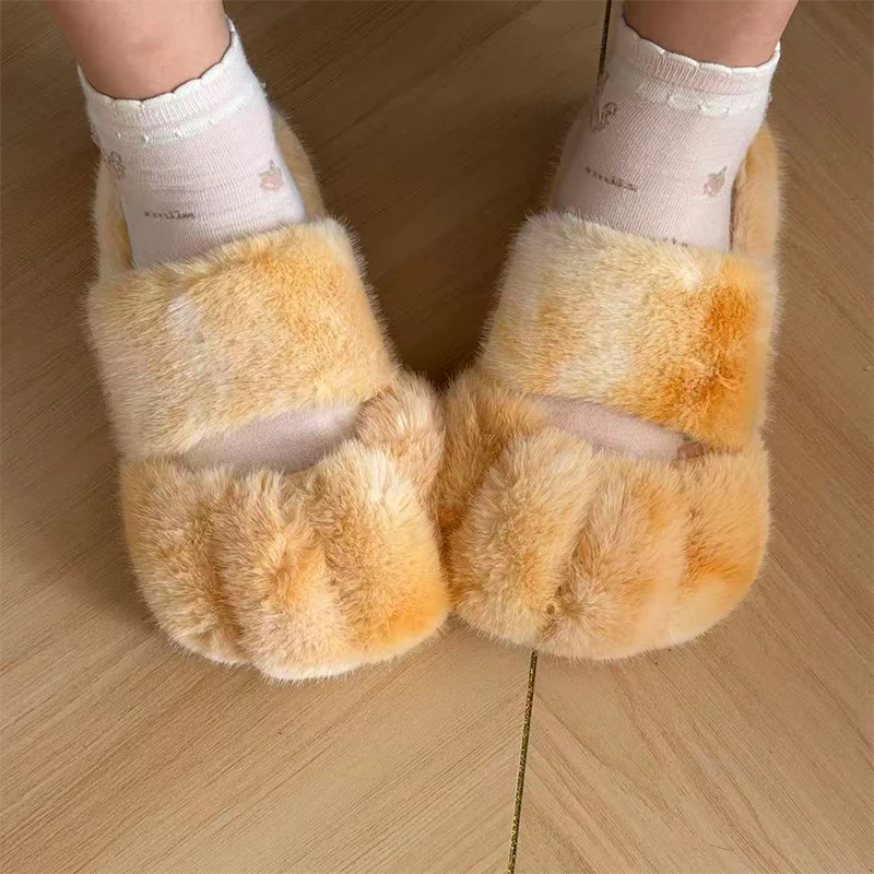  Pantofole soffici con zampa di gatto Kawaii Imitazione capelli di coniglio Ragazza carina Comfort Pantofole in peluche con tacco piatto Scarpe pelose calde da casa