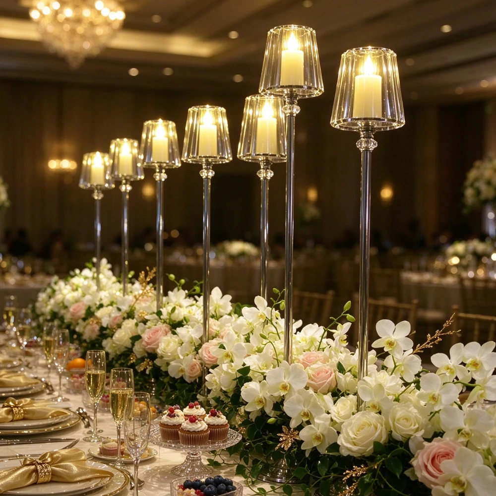 5set/10set Wedding Table Center Piece Candlestick Glass Centerpieces Crystal Candelabra glass Candle Holder