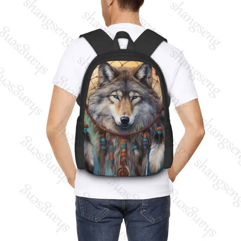 Galaxy lobo dreamcatcher grande capacidade mochila meninos e meninas mochila adolescentes estudantes lazer viagem commuter mochila