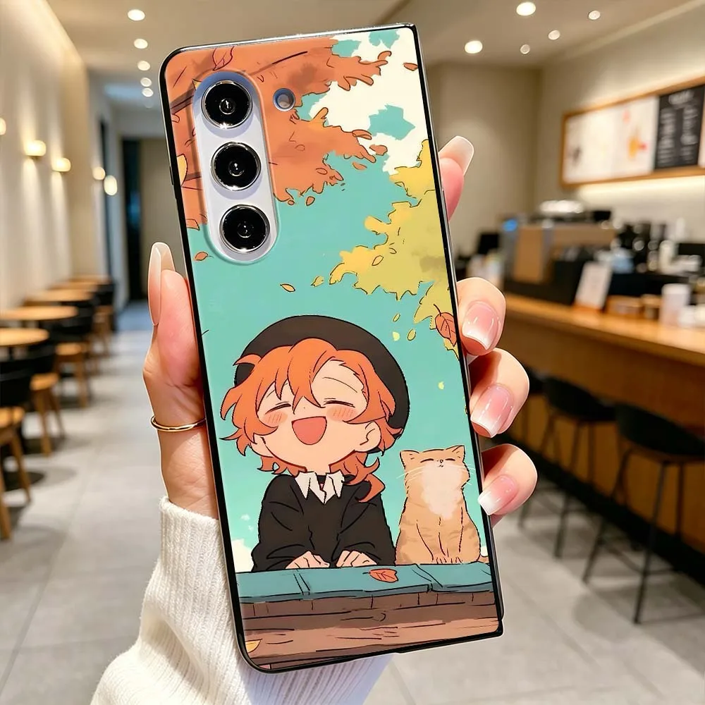Cartoon Bungo Stray Dogs For Samsung Galaxy Z Fold 3 4 5 6 7 5G Matte Non-slip PC Shockproof Black Hard Cover Phone Case