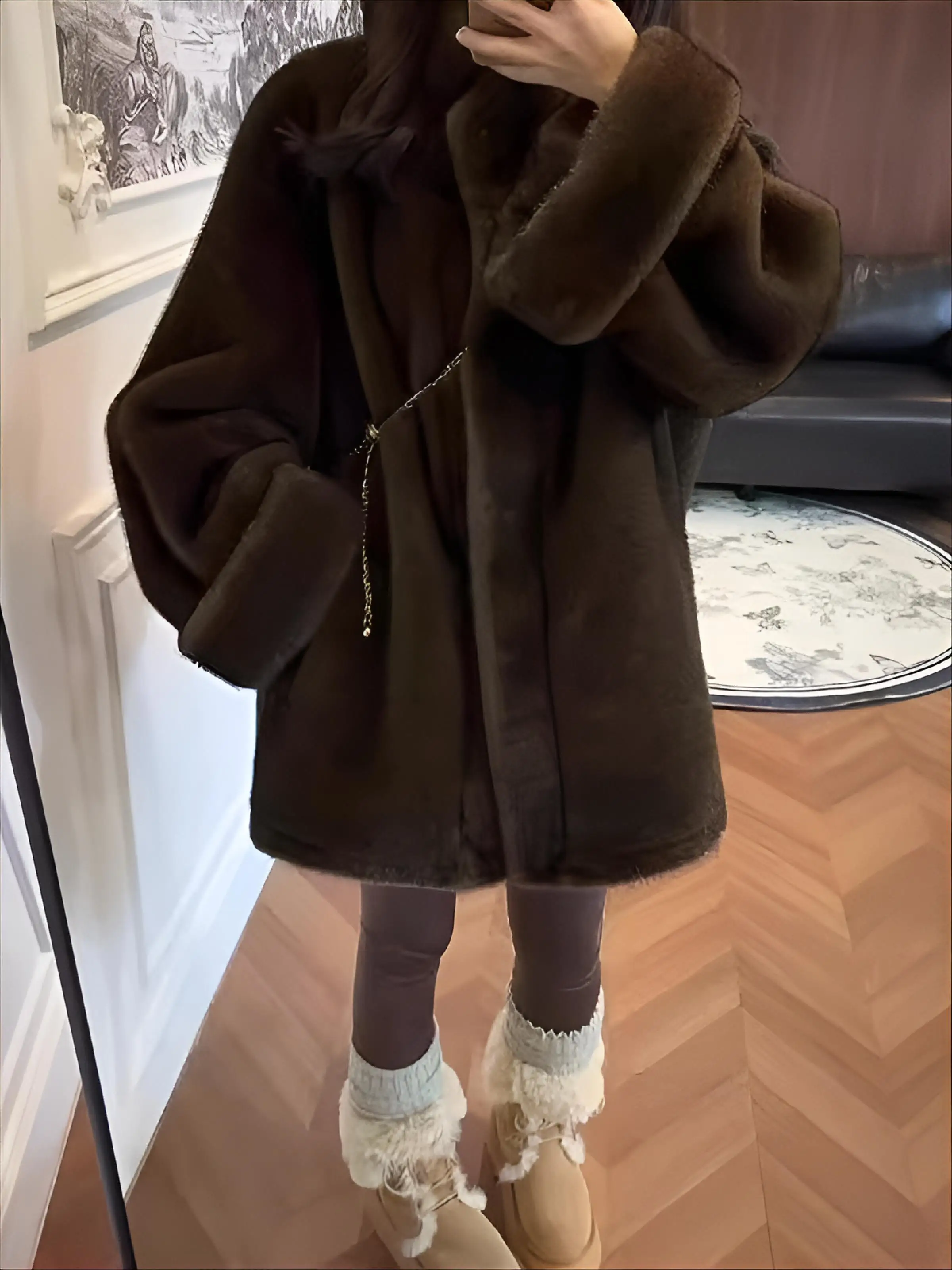 Długi płaszcz ze sztucznego futra damski wysokiej jakości wakacyjny młodzieżowy japoński styl miękki kobiecy modny elegancki czysta elegancja