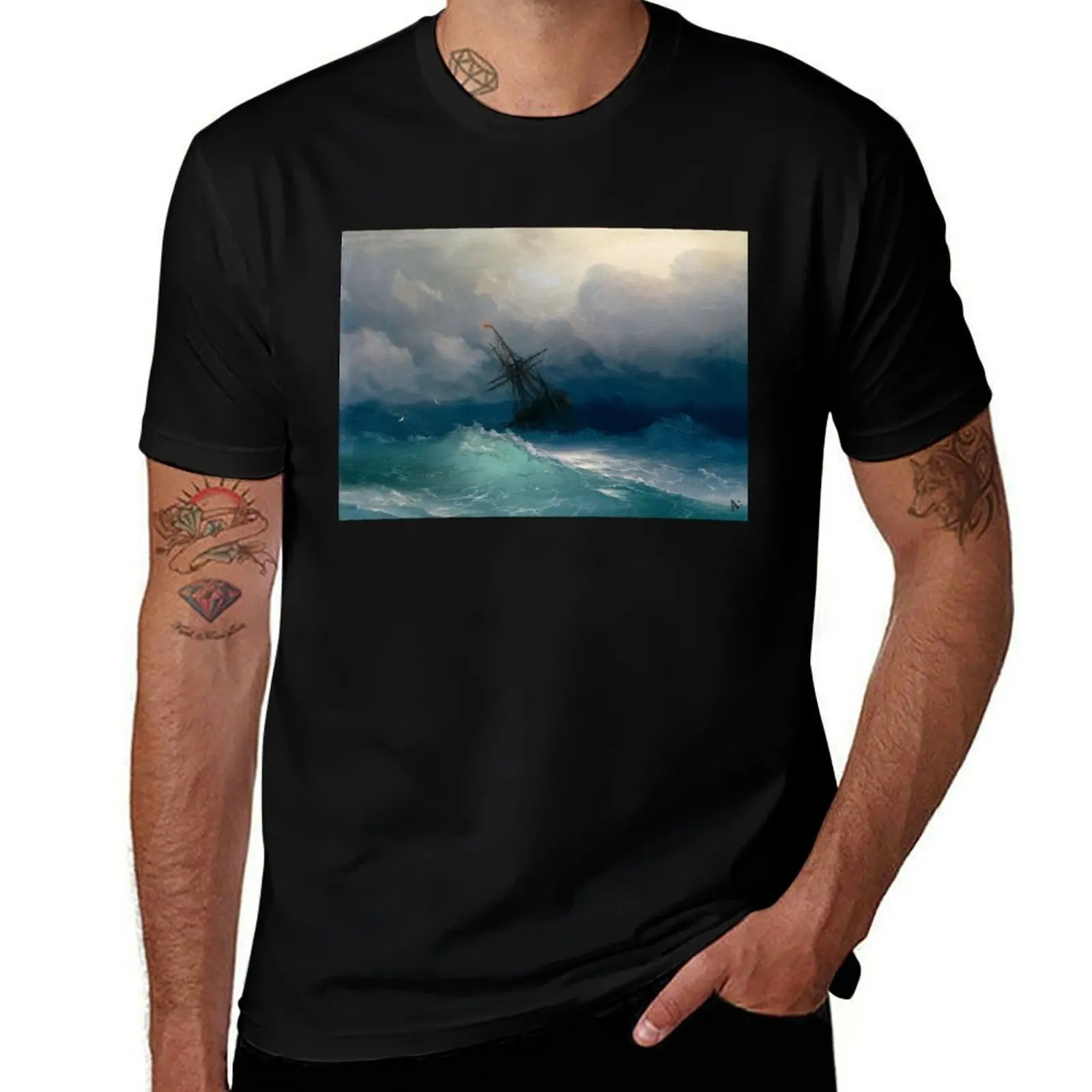 

Корабль о Stormy Seas от Ivan Aivazovsky, футболка, роскошные мужские модные рубашки Louboutins, футболка большого размера для мужчин