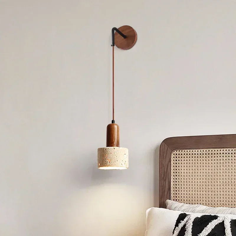 

Hot Style Wabi Sabi Natural Stone Home Decoration Wall Lamp Retro Peach Wood Color Homestay Bedroom Bedside Led Sconce Lights