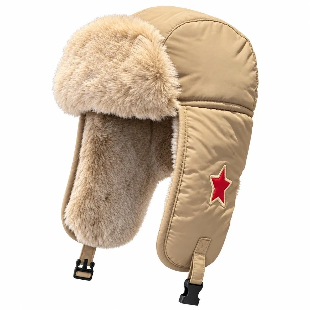 Faux Fur Lined Lei Feng Earflap Hat Cold-Resistant Thickened Unisex Pilot's Hat Windproof Red Star Ushanka Hat